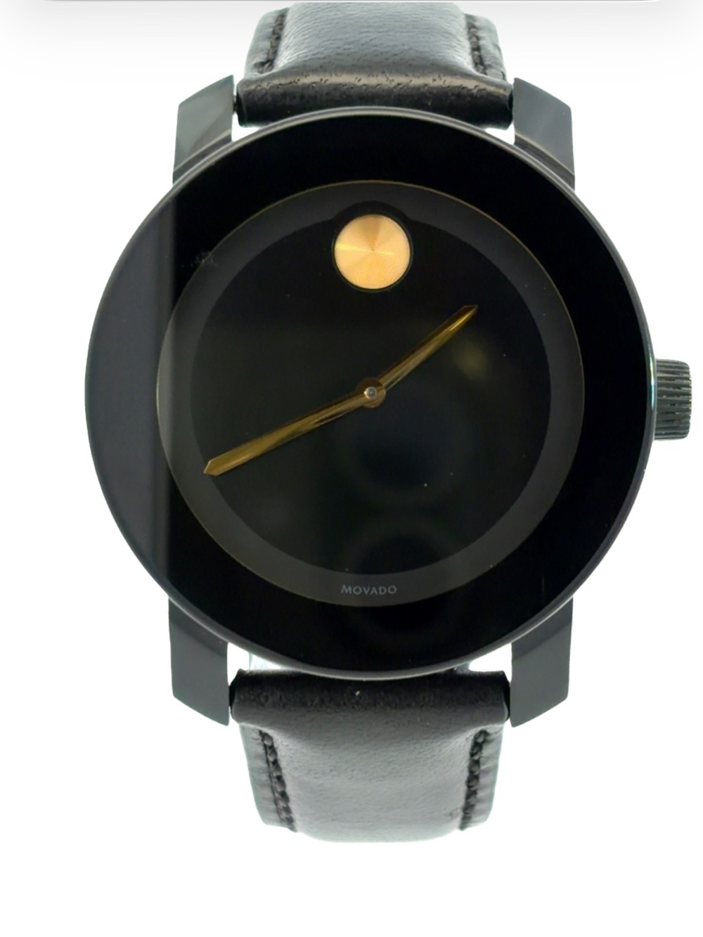 Movado Black Dial with Gold Accents Leather Watch